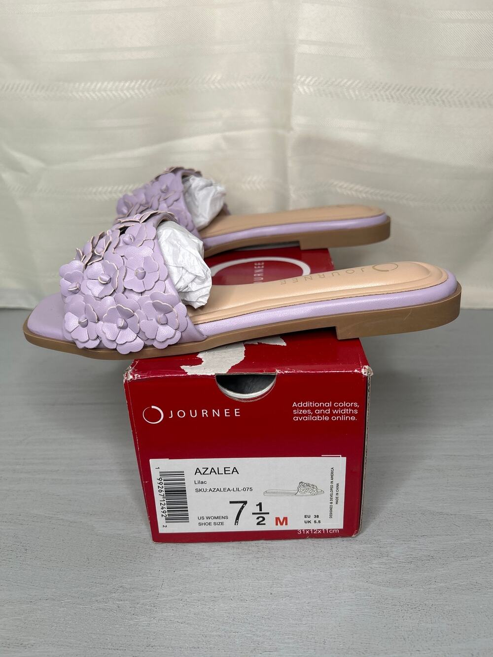 Journee Collection Azalea Women's Lilac Flat Slip-On Sandal Square Toe 7.5